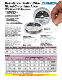 Thumbnail of document Data Sheet - NI80-010-200 2100°F Max 80 Nickel 20 Chromium Resistance Heating Wire